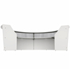 Linea Italia Curved Reception Desk 4 Units, Clear Panel, 142”W x 107”D, White ZUS318